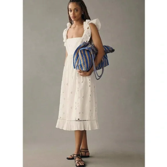 Anthropologie Forever That Girl White Tie-Back Ruffled Eyelet Dress - Picture 4 of 13